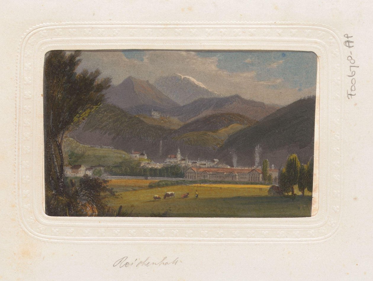 Reproducción de un grabado que muestra una vista de Hallein en Austria de Anonymous
