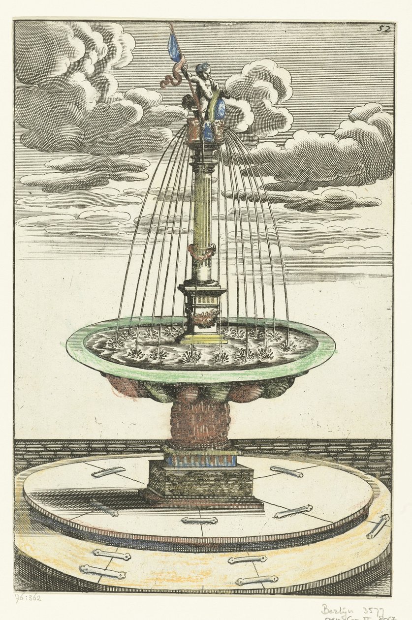 Lavabo redondo con columna toscana Architectura Curiosa Nova (título de la serie) de Anonymous