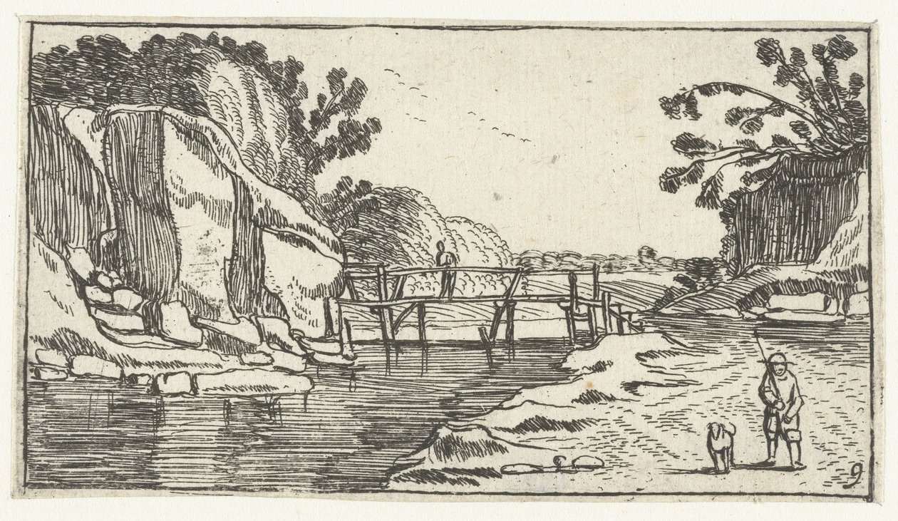 Paisaje rocoso con camino a lo largo del río. Paisajes después de Esaias van de Velde (título de la serie) de Anonymous