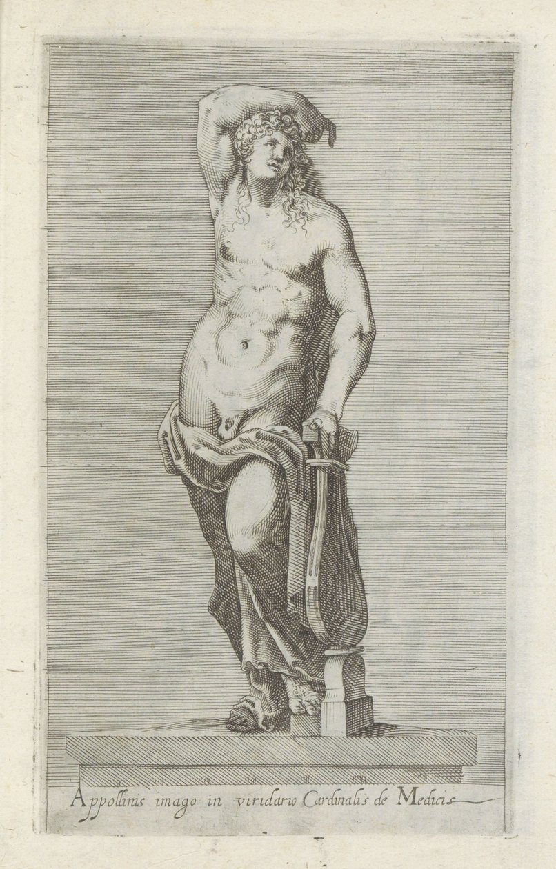 Escultura van Apollo imagen de Apolo en el verde del cardenal de Medici (título sobre el objeto) Antieke sculptn en Roma (título de la serie) Los íconos de las estatuas antiguas de la ciudad de Roma que se ven en lugares públicos (título de la serie) de Anonymous