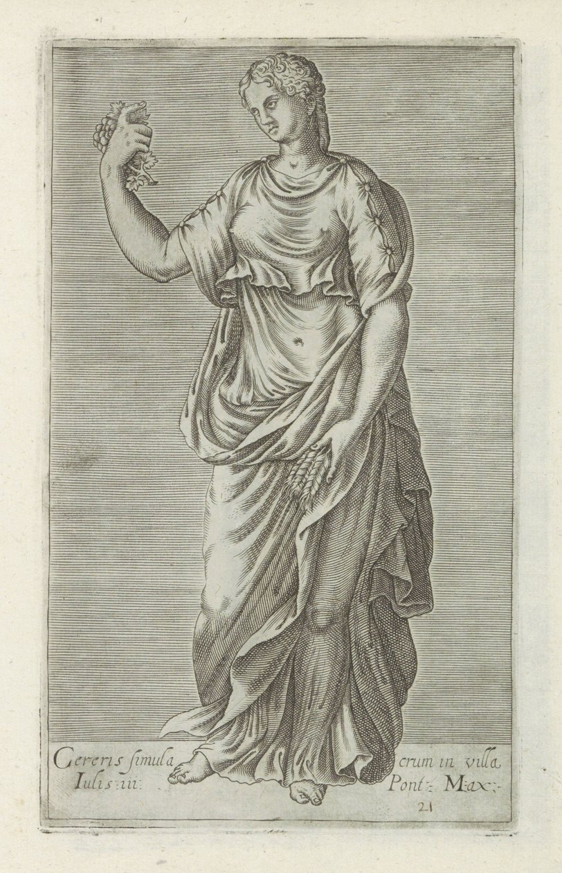 Escultura van Ceres La estatua de Ceres en el pueblo de Iulius Pont. máx. (título en el objeto) Antieke sculptn en Roma (título de la serie) Los íconos de las estatuas antiguas de la ciudad de Roma que se ven en lugares públicos (título de la serie) de Anonymous