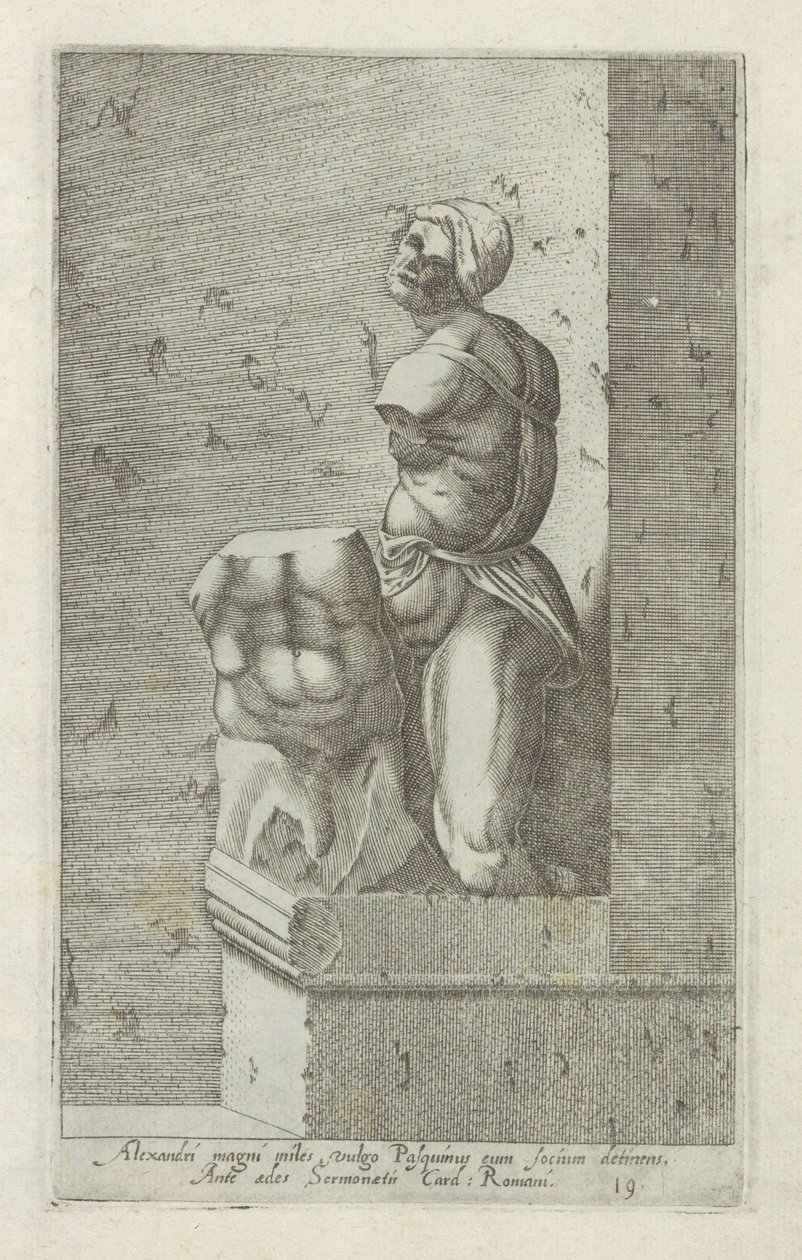 Escultor van Pasquino Alejandro el gran soldado, comúnmente Pasquinus con el Focius Antieke sculptn en Roma (título de la serie) Los íconos de las estatuas antiguas de la ciudad de Roma que se ven en lugares públicos (título de la serie) de Anonymous
