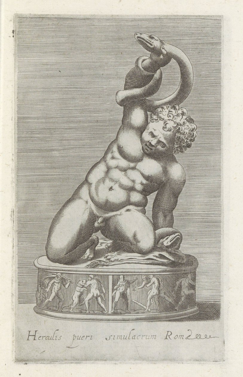 Sculptuur van de jonge Hércules en gevecht met een slang La estatua del niño de Hércules en Roma (título sobre objeto) Antieke sculptn en Roma (título de la serie) Los íconos de las estatuas antiguas de la ciudad de Roma que se ven en lugares públicos (tít de Anonymous