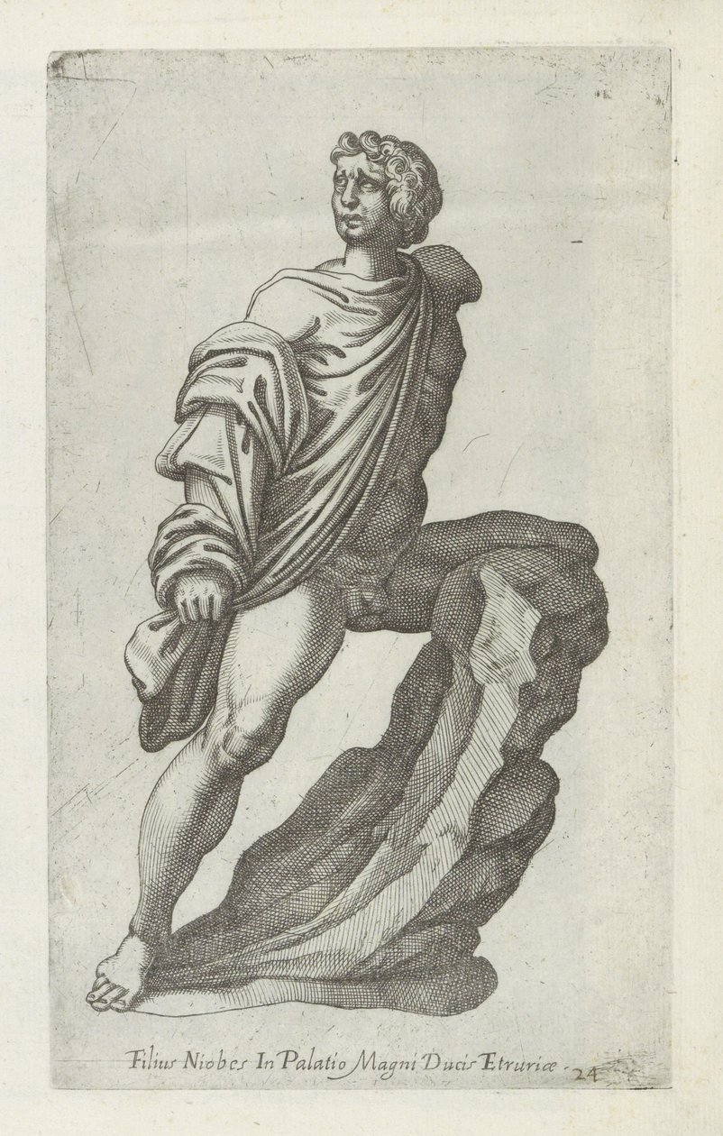 Sculptuur van een zoon van Niobe hijo de Niobe en el palacio del gran duque de Etruria (título sobre el objeto) Antieke sculptn en Roma (título de la serie) Los íconos de las estatuas antiguas de la ciudad de Roma que se ven en lugares públicos (título de  de Anonymous