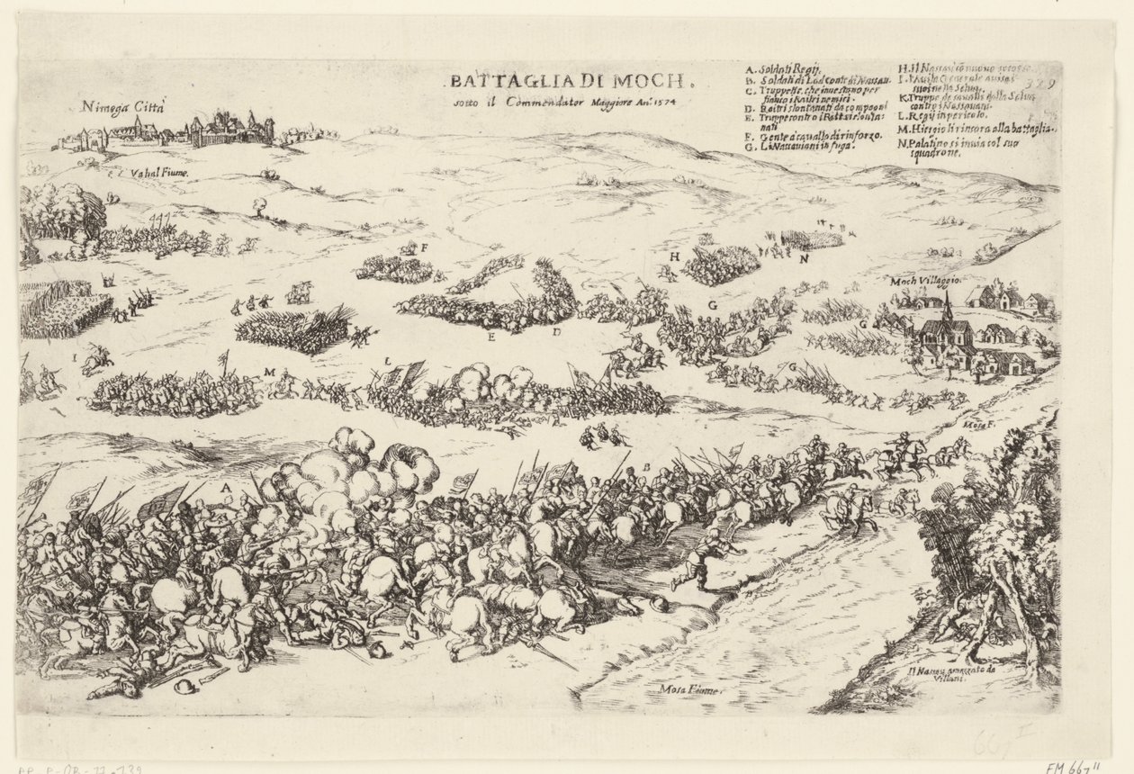 Escoria op de Mookerheide, 1574 Batalla de Moch, bajo el mando del Comendador Maggiore An.o 1574 (título sobre el objeto) de Anonymous