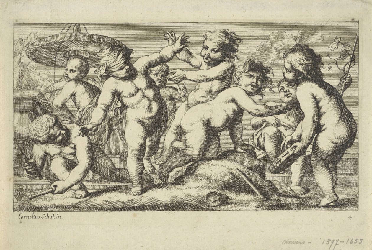 Putti jugando junto a una fuente Playing putti (título de la serie) de Anonymous