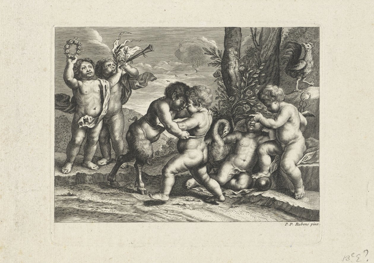 Jugando putti en un paisaje de Anonymous