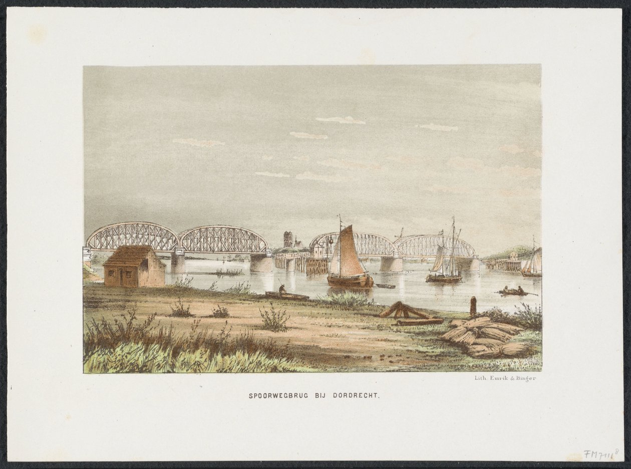 Puente ferroviario cerca de Dordrecht, 1872 Puente ferroviario cerca de Dordrecht (título sobre objeto) Los principales puentes ferroviarios de los Países Bajos (título de la serie) de Anonymous