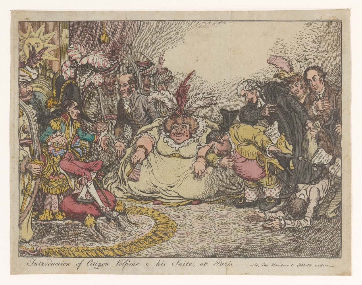 Spotprent conoció a Napoleón en Fox, 1802 Introducción de Citizen Volpone & his Suite, en París - vide, The Moniteu & Cobbett