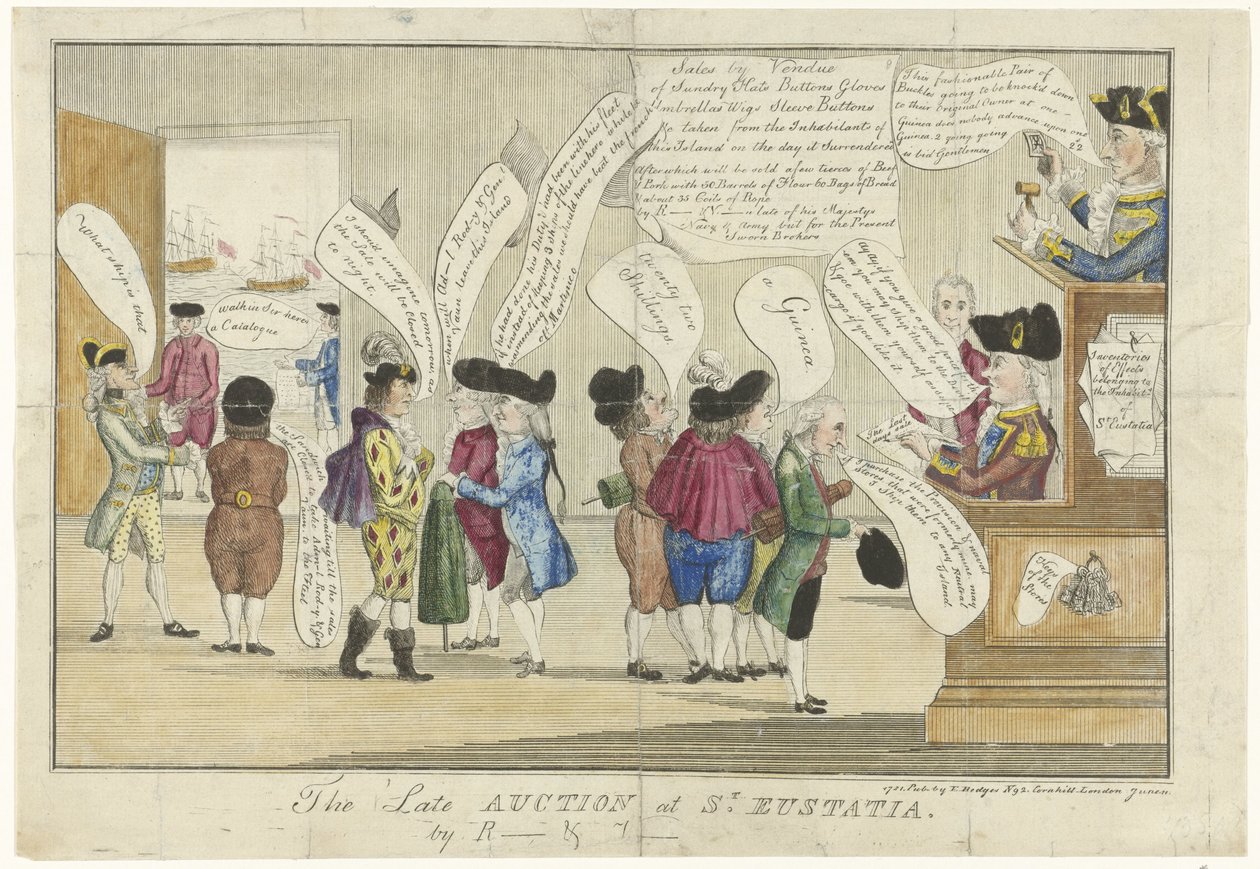 Caricatura de los ingleses en San Eustaquio, 1781 La subasta tardía en St. Eustatia (título sobre el objeto) de Anonymous