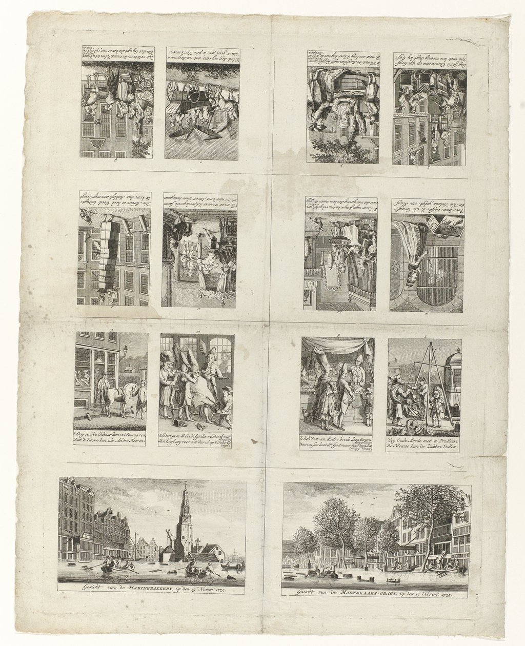 Viñetas sobre la moda y dos vistas de Ámsterdam durante las inundaciones de 1775 de Anonymous