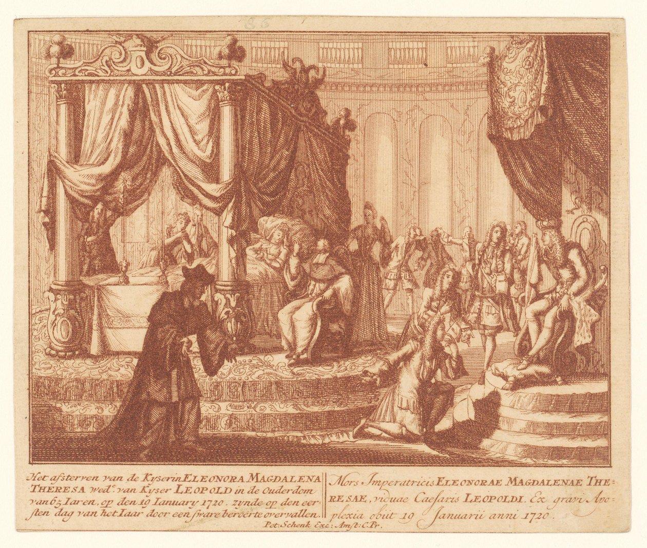 Lecho de muerte de la emperatriz Eleonora de Palatinado-Neuburgo, 19 de enero de 1720
Muerte de la Kyserin Eleonora Magdalena Theresa wede. de Kyser Leopold en la edad de 65 Iaren (...) (título en el objeto) de Anonymous