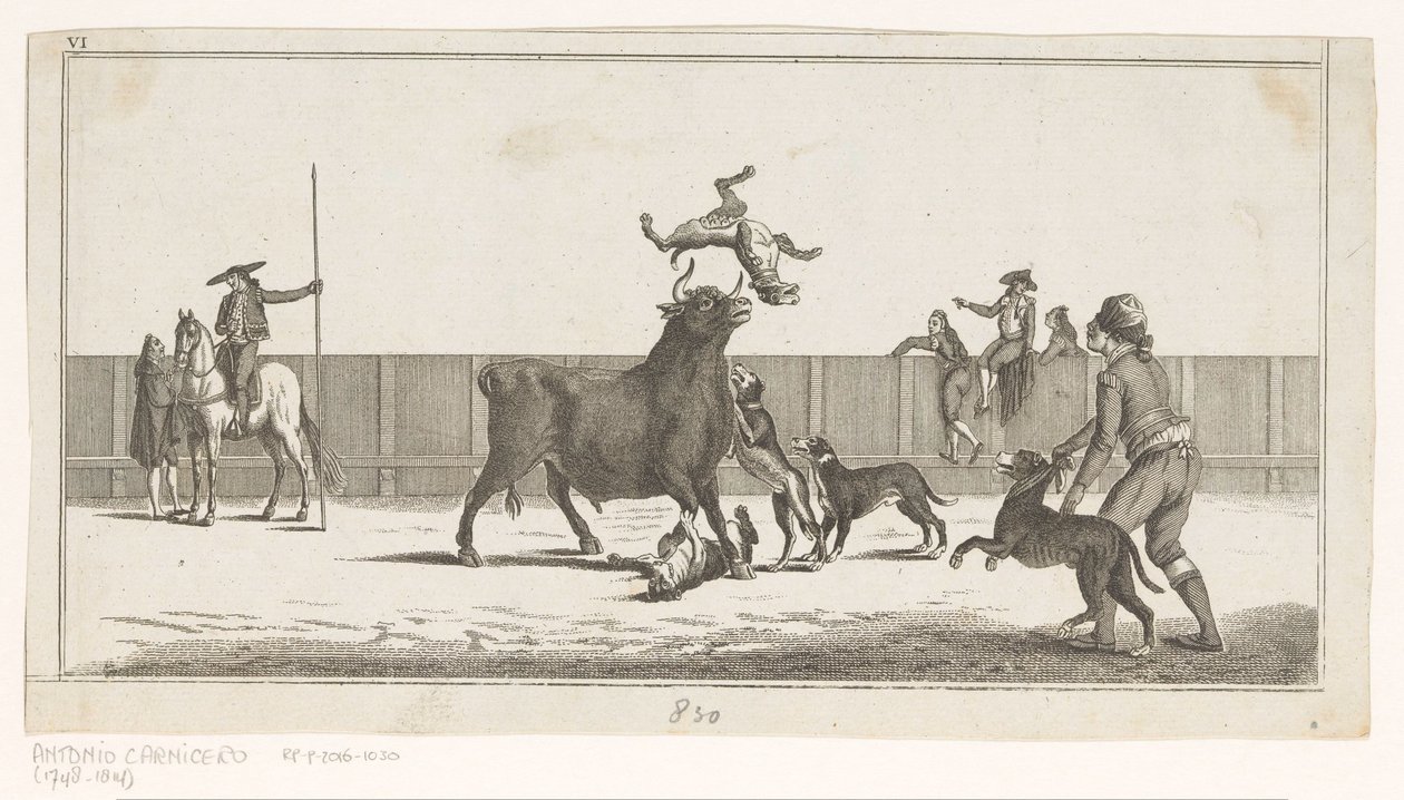 Toro atacado por perros Colección de las principales suertes de una corrida de toros (título de serie sobre objeto) Colección de las maniobras taurinas más importantes (título de la serie) de Anonymous