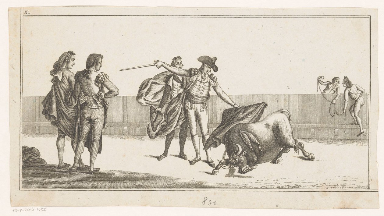 Toro picado por un matador Colección de las principales suertes de una corrida de toros (título de serie sobre objeto) Colección de las maniobras taurinas más importantes (título de la serie) de Anonymous