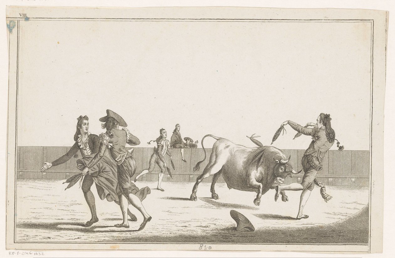 Tauro es retado con banderillas Colección de las principales suertes de una corrida de toros (título de serie sobre objeto) Colección de las maniobras taurinas más importantes (título de la serie) de Anonymous