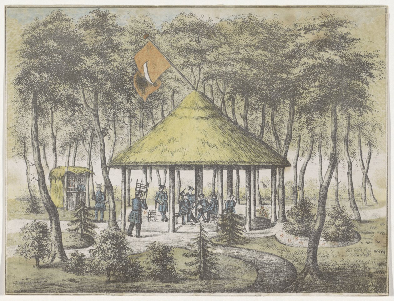 Templo y jardín en Boekel, 1831
Vista del templo y del jardín de Boekel. Organizado y dispuesto por la milicia de la ciudad de Groningen. En reconocimiento a la acogida amistosa del 23 de junio de 1831, a los miembros de la sociedad como recuerdo del jard de Anonymous
