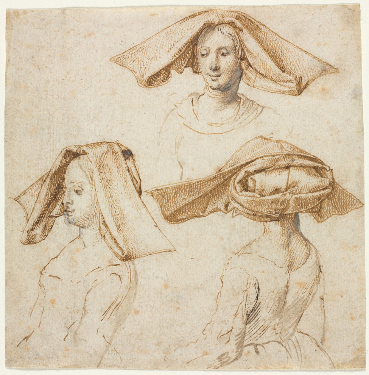 Three Studies of a Woman Wearing an Elaborate Headdress de Anonymous