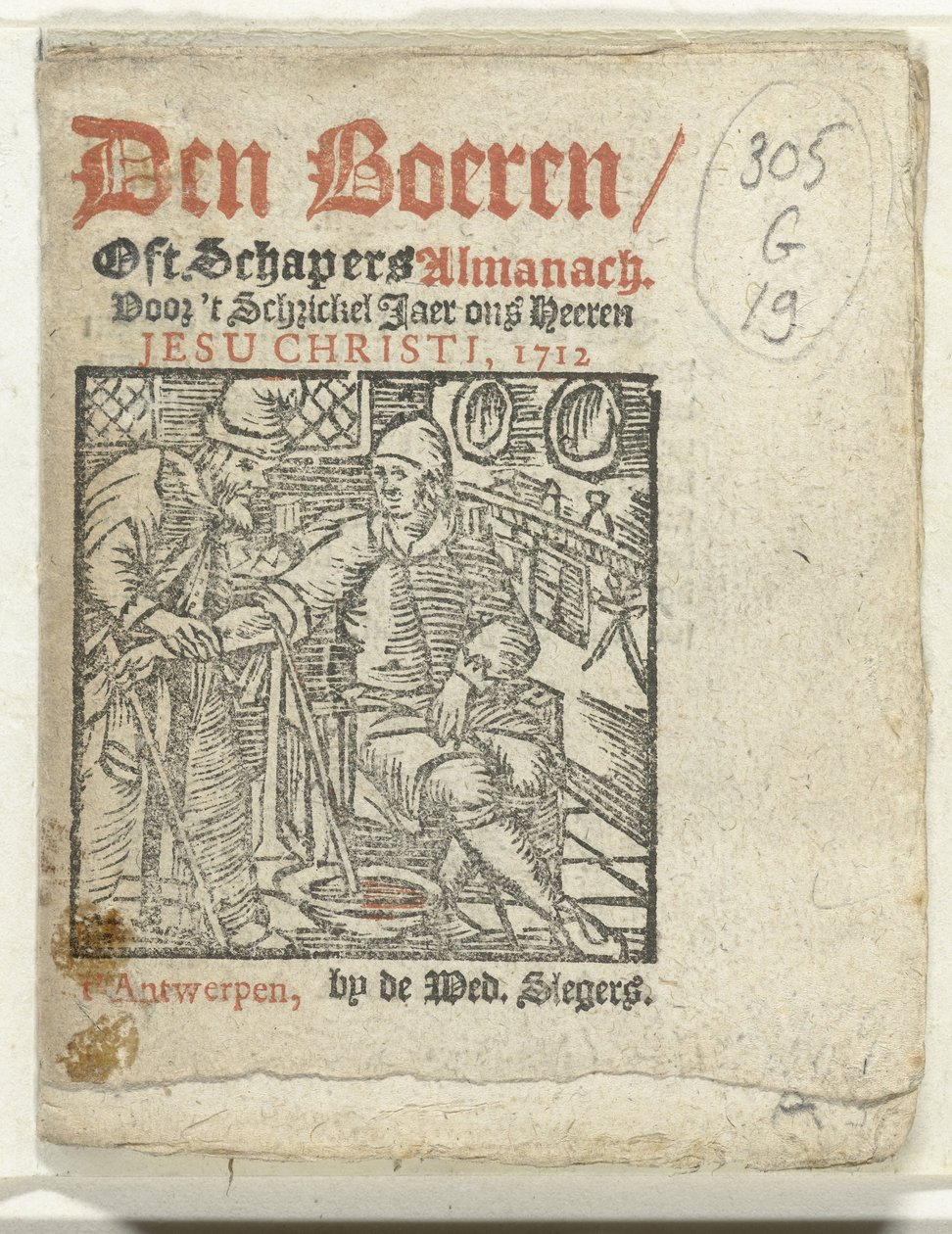 Página de título para: Den Boeren / Oft Schapers Almanach Voor 