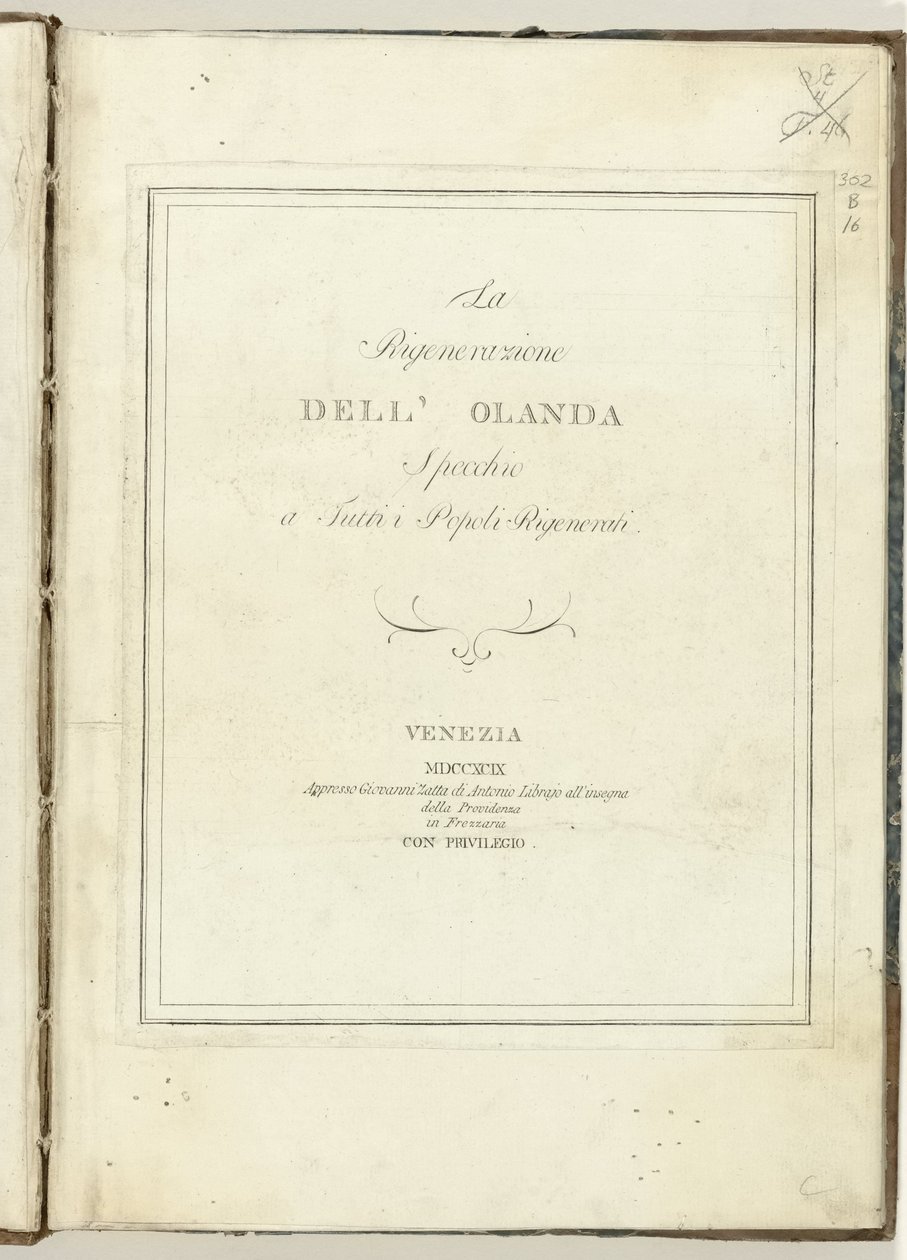 Page title voor: La regeneración de Holanda, 1799 La regeneración de Holanda: un espejo para todos los pueblos regenerados (título sobre objeto) Hollandia Regenerata (Italianse kopie) (título de la serie) de Anonymous