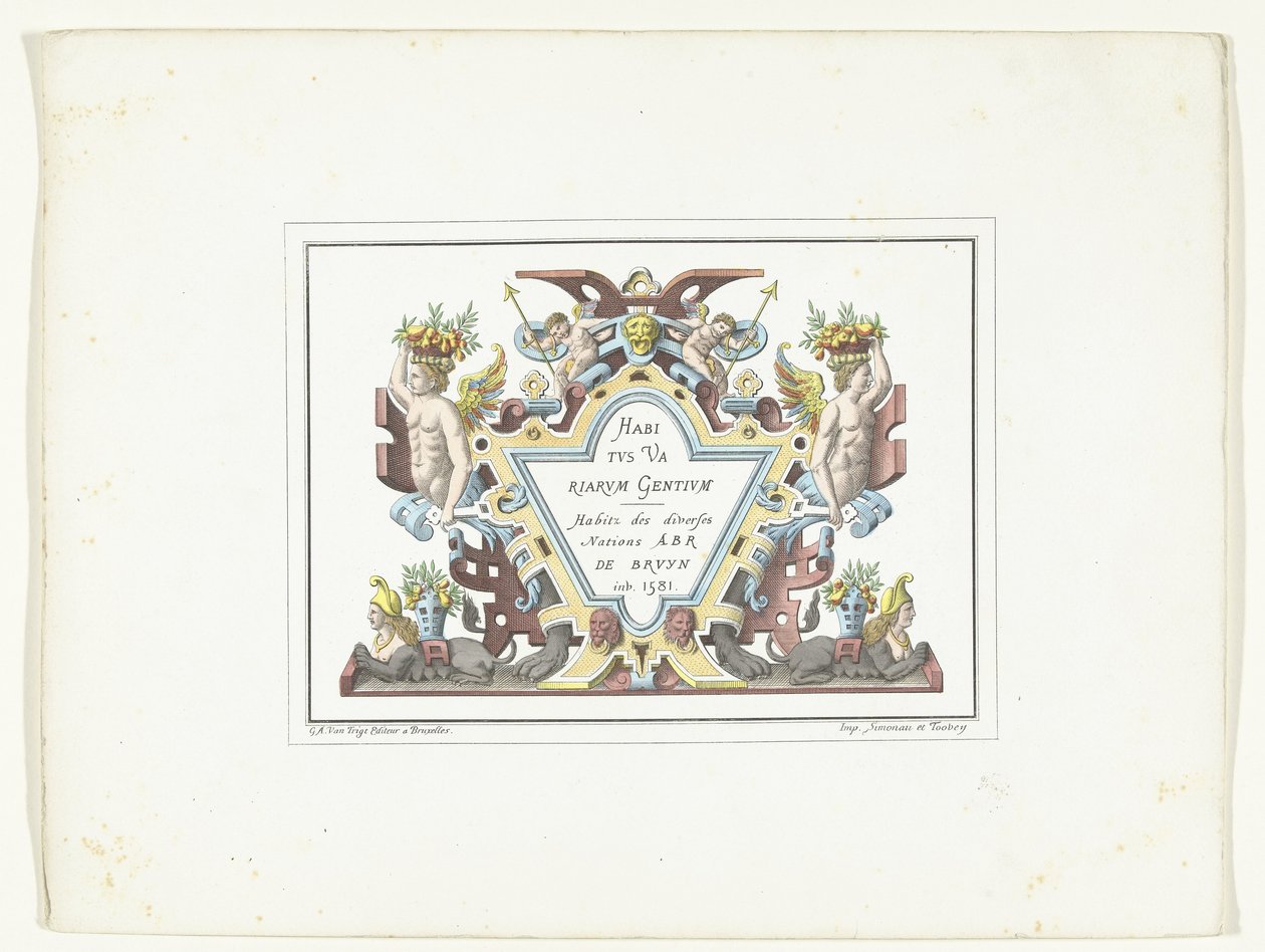 Titelprent voor de series kostuumprenten en facsímil Hábitos de las diversas naciones / Habitz des diversitys Nations Abr De Bruyn inv. 1581 (título sobre el objeto) de Anonymous