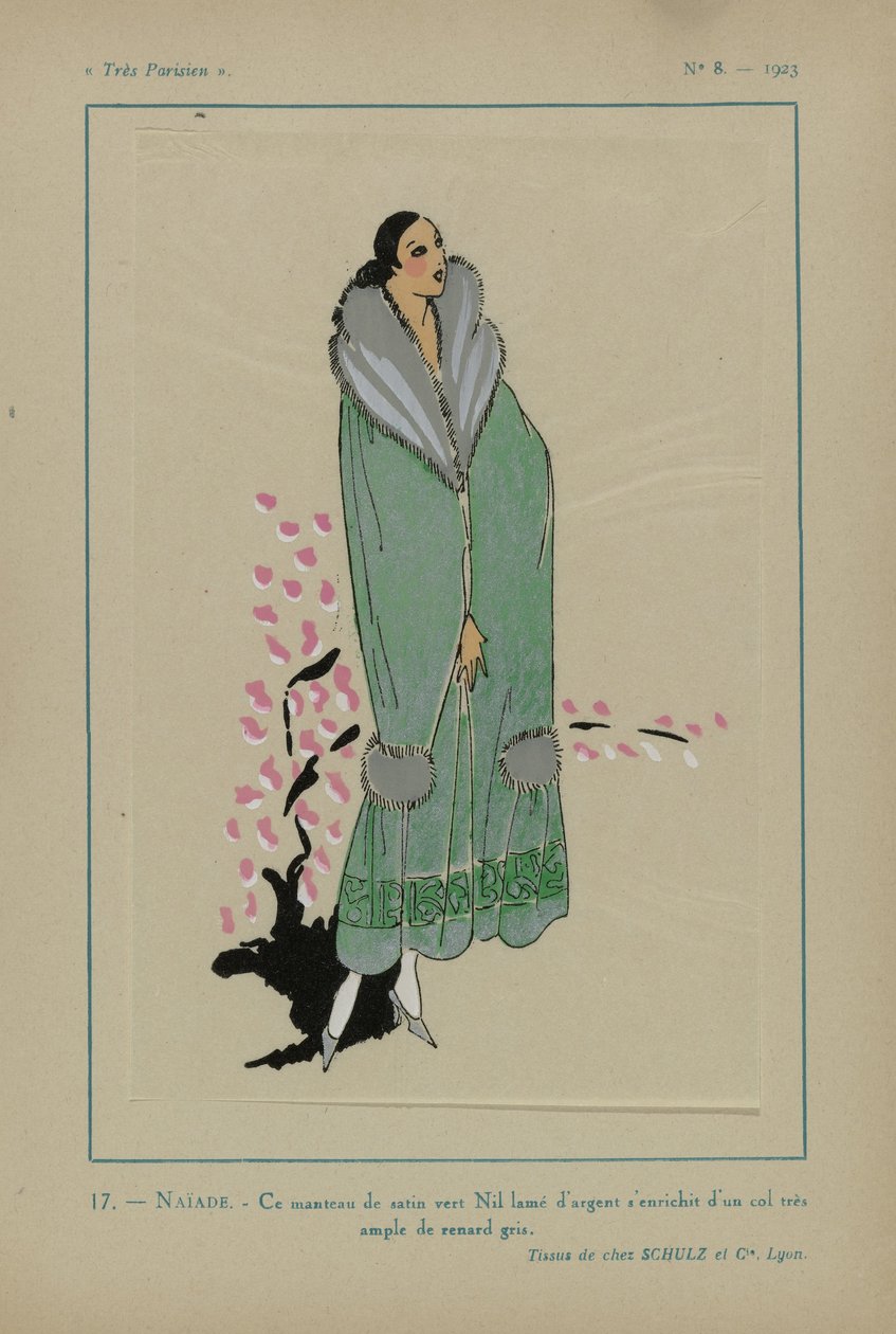 Muy parisino, 1923, nº 8: 17.- NAÏADE. - Este abrigo de raso verde Nilo... de Anonymous
