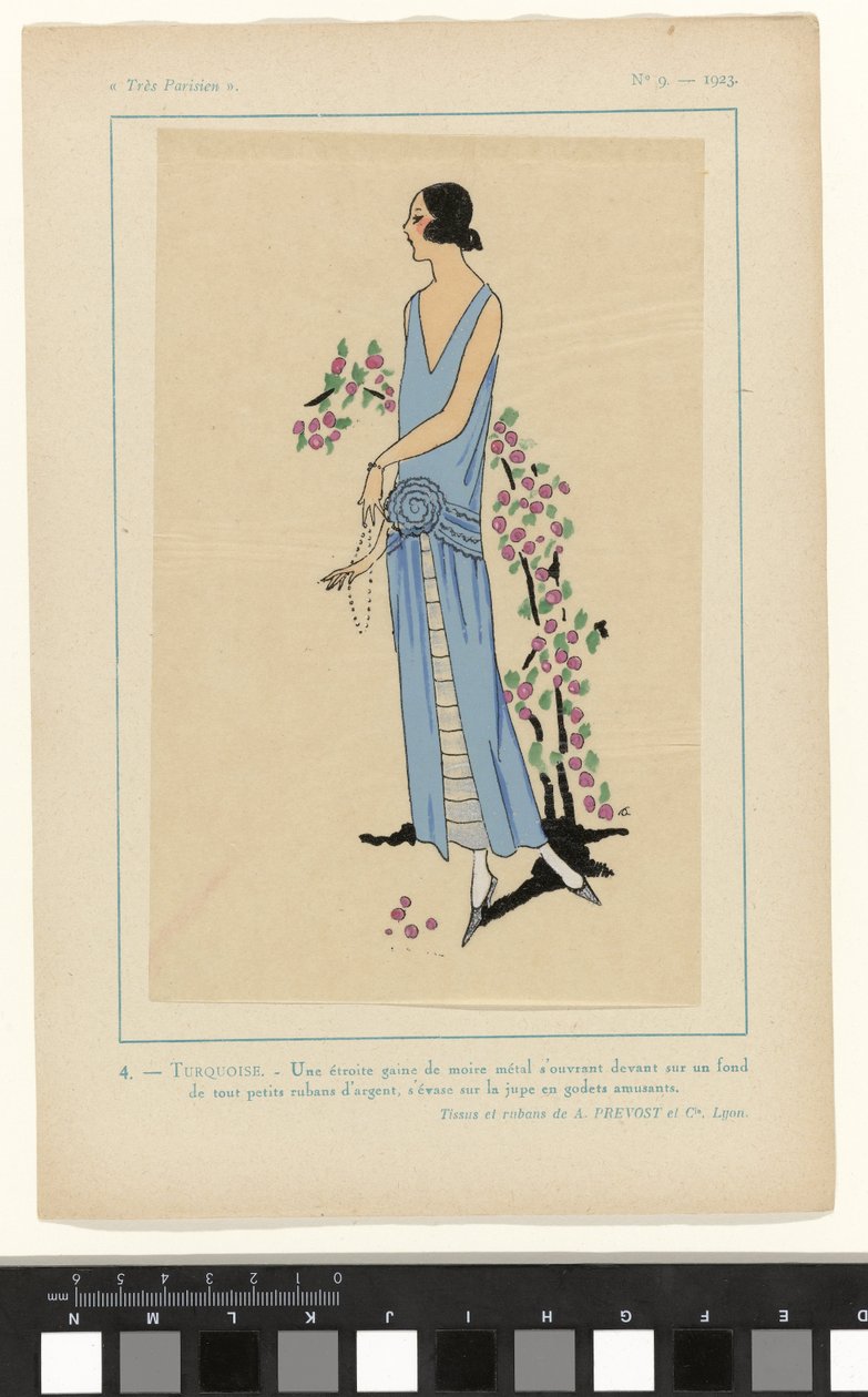 Muy parisino, 1923, nº 9: 4. - TURQUESA. - Una estrecha vaina de muaré... de Anonymous