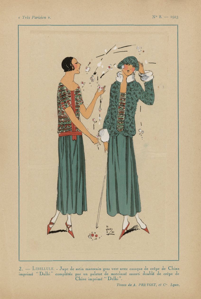 Muy parisino. Moda, Chic, Elegancia Muy parisino, 1923, nº 8: 2.- LIBÉLULA. / Falda de raso marroquí... de Anonymous