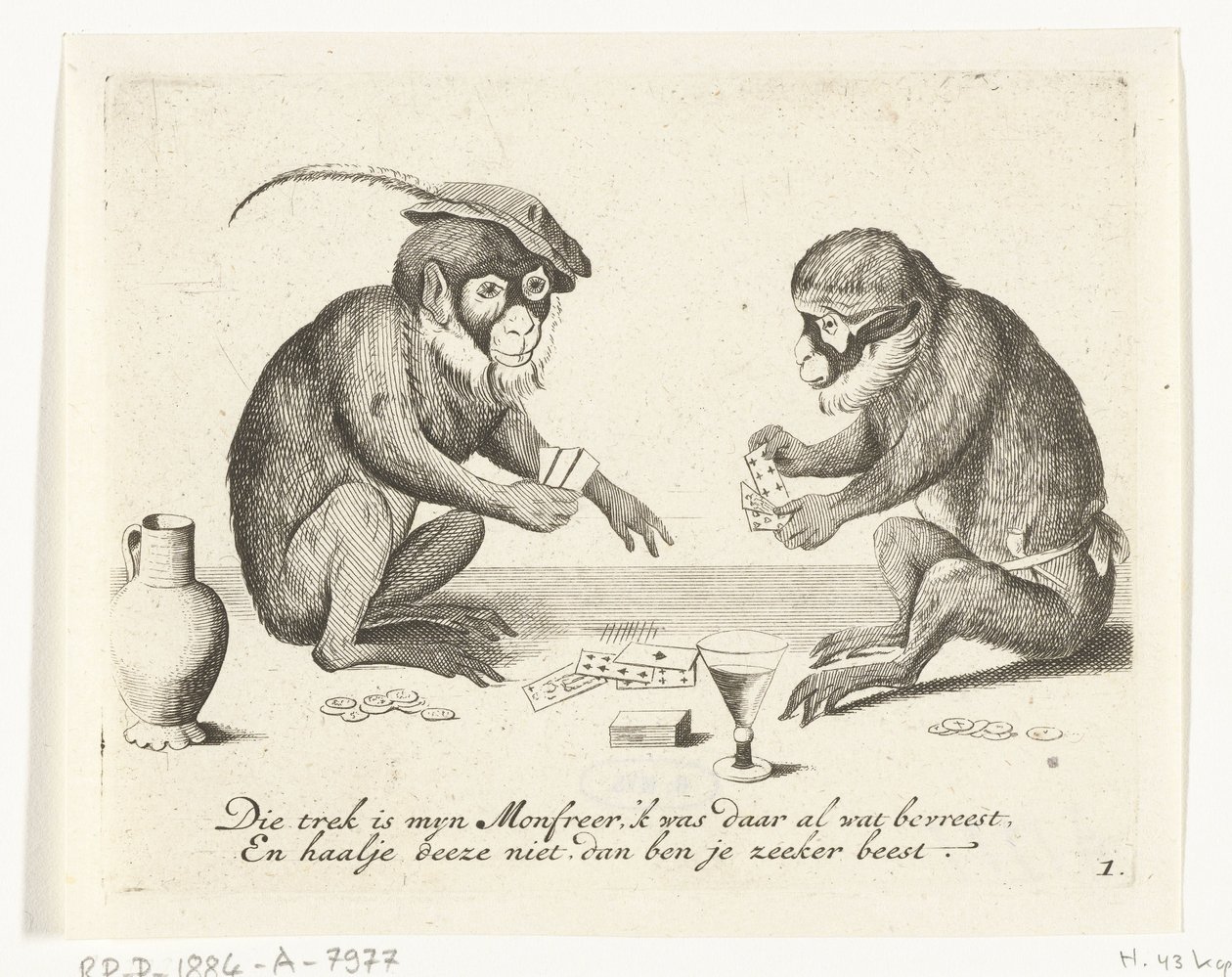 Dos cartas de mono Varias empresas de la vida humana presentadas por simios (título de la serie) ¿Qué es lo que me ve en este mundo? / Es un juego de Aape, y no de otro modo (título de la serie) de Anonymous