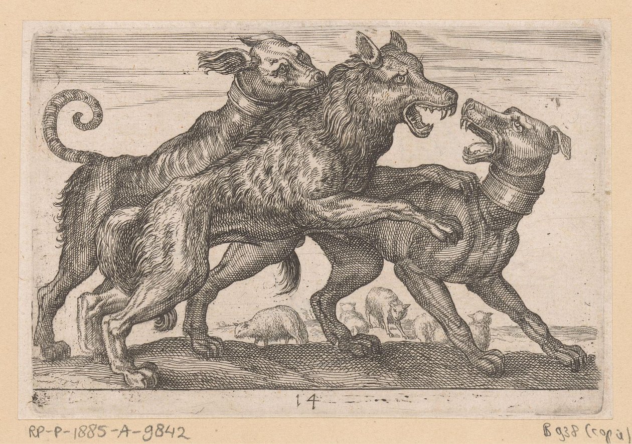 Dos perros peleando con un lobo Fighting Animals (copias) (título de la serie) de Anonymous