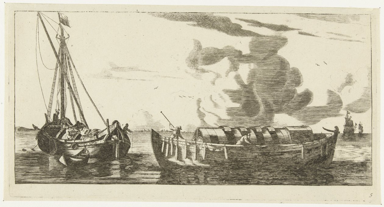 Dos barcos: un encendedor Amsterdam y un encendedor Wieringer Paisajes marinos e imágenes de barcos (título de la serie) de Anonymous