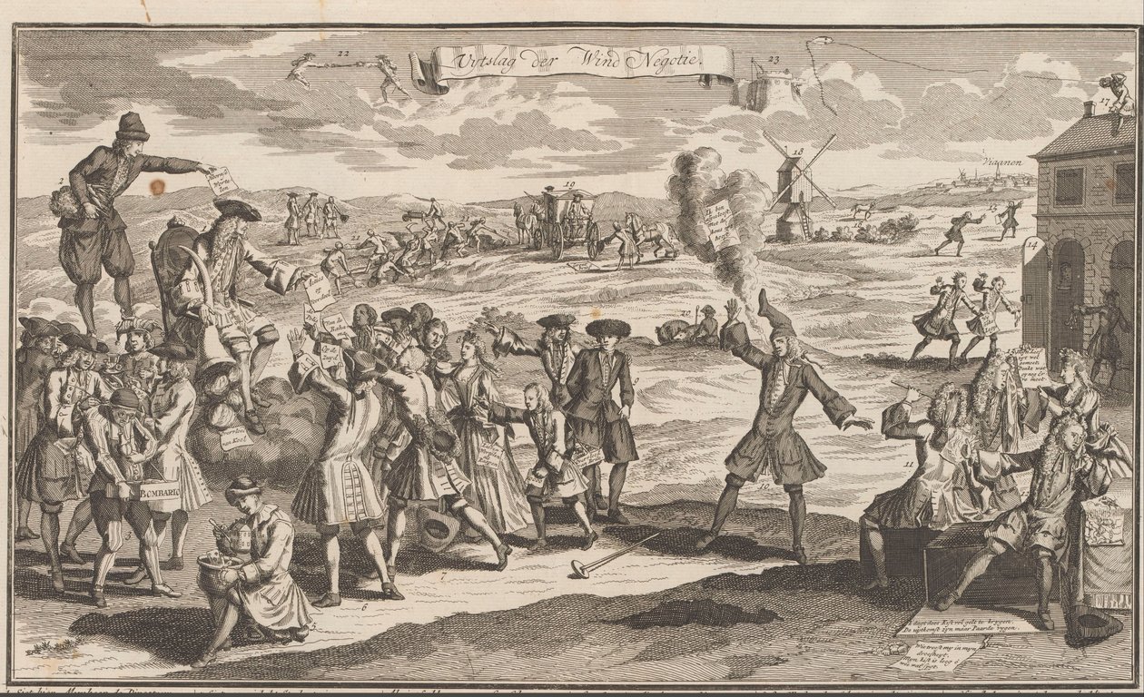 Resultado del comercio de viento, 1720 Uytslag der Wind Negotie (título sobre el objeto) La gran escena de la locura (título de la serie) de Anonymous