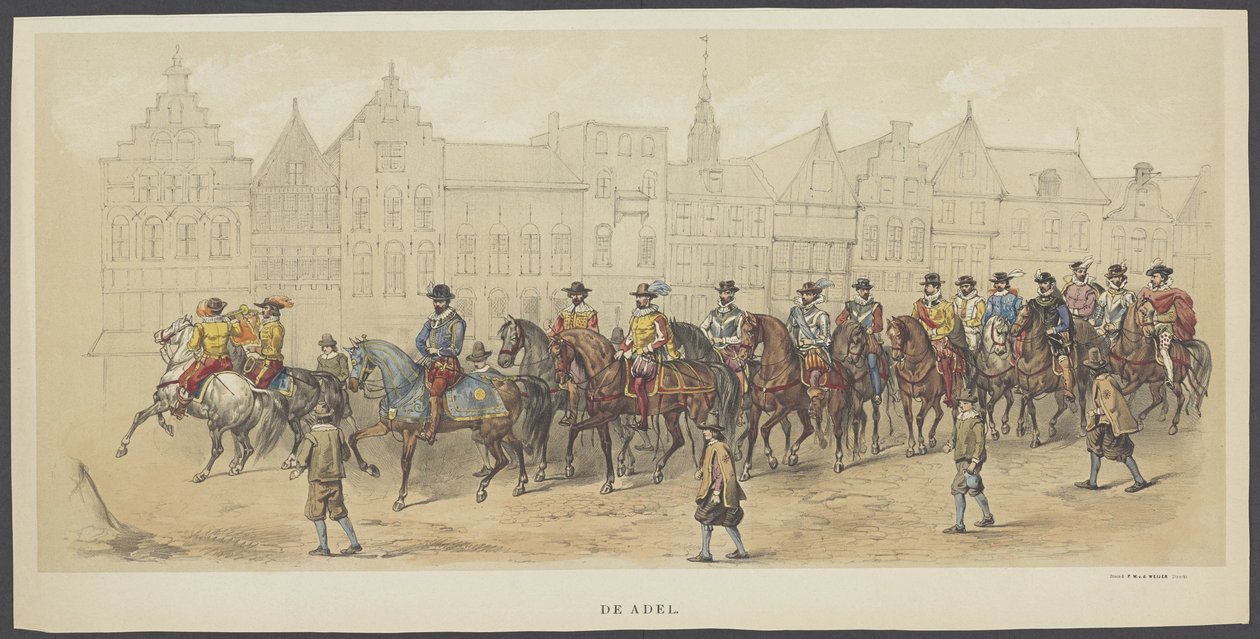 Mascarada de Utrecht, placa a: la nobleza, 1856 La nobleza. (título en el objeto) Los Fundadores de la Libertad Holandesa, (época de Guillermo I) presentados por S.H. miembros del cuerpo de estudiantes de Utrecht, en celebración del 220 aniversario de la U de Anonymous
