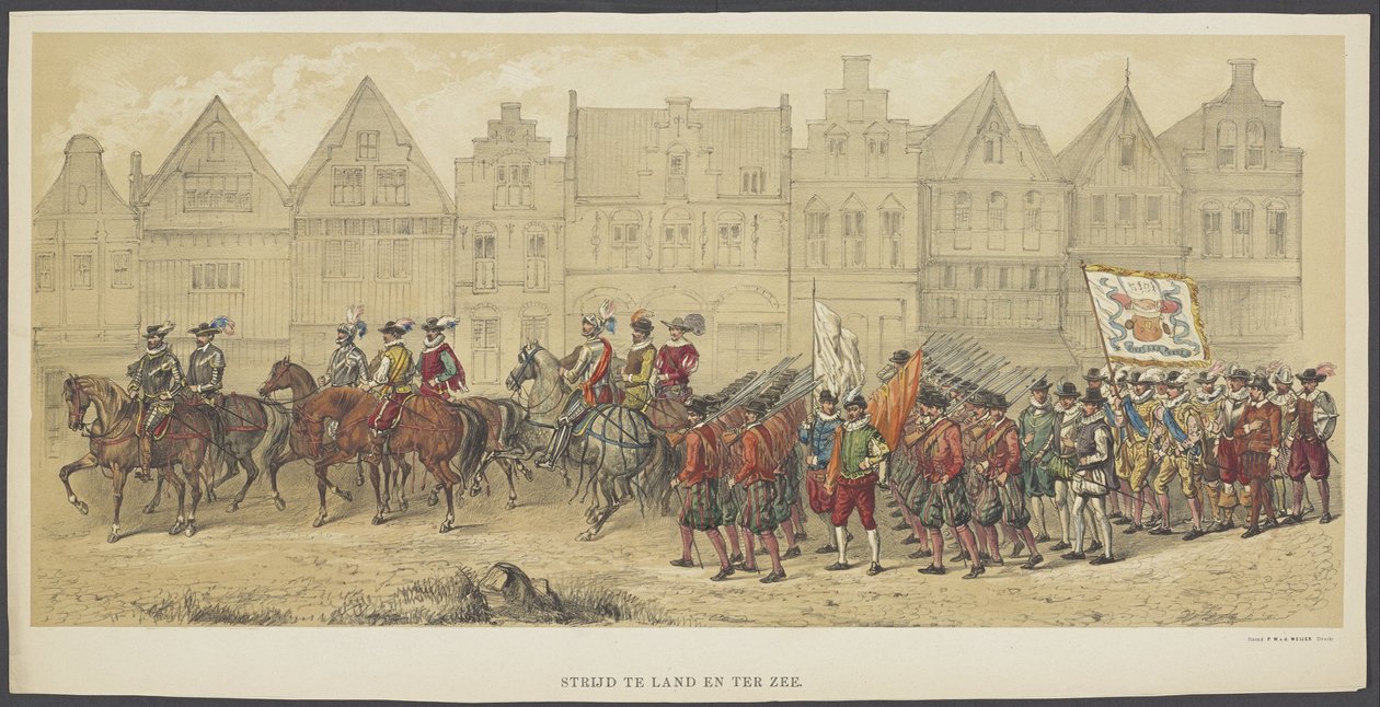 Utrecht Masquerade, placa b: batalla en tierra y en el mar, 1856 Batalla en tierra y mar (título sobre objeto) Los Fundadores de la Libertad Holandesa, (época de Guillermo I) presentados por S.H. miembros del cuerpo estudiantil de Utrecht, en celebración d de Anonymous
