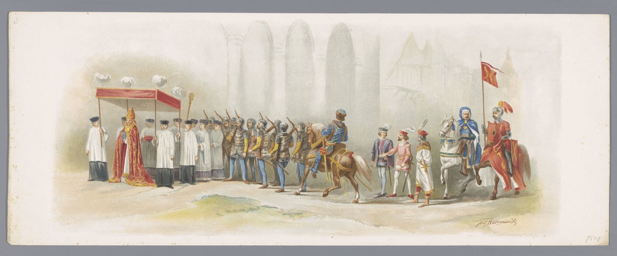 Mascarada de Utrecht de 1876 (tercer plato)
XLVIII. Lustrum de la Escuela Superior de Utrecht. Entrada del duque Carlos el Temerario en Zutphen, IV Agosto MCCLXXIII. Desfile de disfraces de caballeros estudiantes, celebrado en Utrecht el 27 de junio de 18 de Anonymous