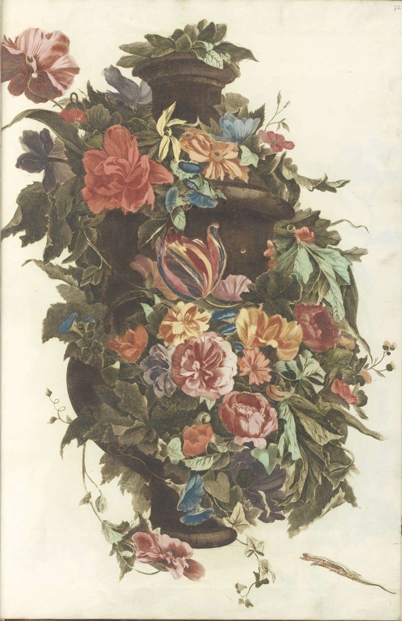 Jarrón rodeado de guirnalda floral de Anonymous