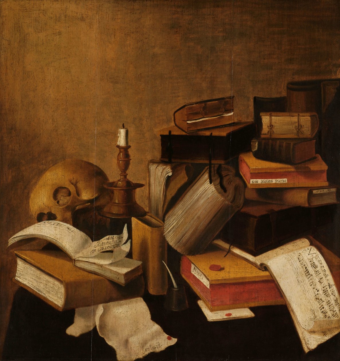 Vanitas Naturaleza muerta con libros de Anonymous