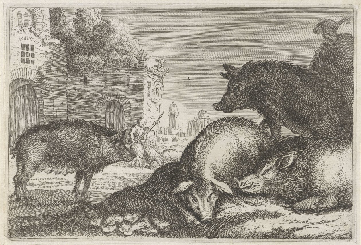 cerdos Paisajes con animales (serie A) (título de la serie) de Anonymous