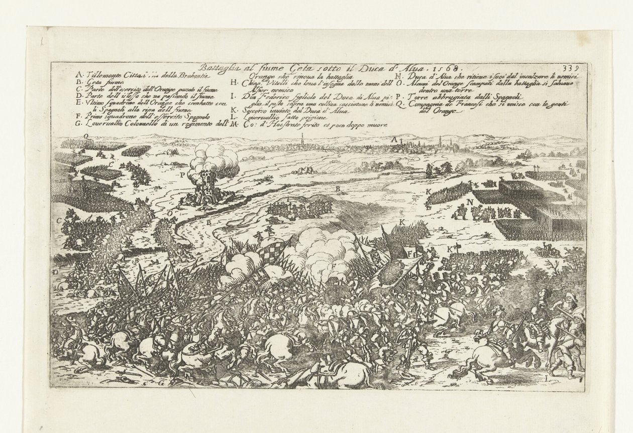 Veldslag aan de rivier de Gete, 1568 Batalla en el río Geta al mando del duque de Alba. 1568 (título sobre el objeto) de Anonymous