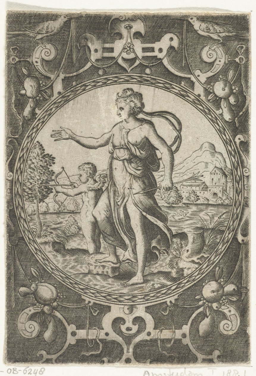 Venus y Cupido Medallones con figuras del juicio de Paris en un marco de herrajes con guirnaldas (título de la serie) de Anonymous