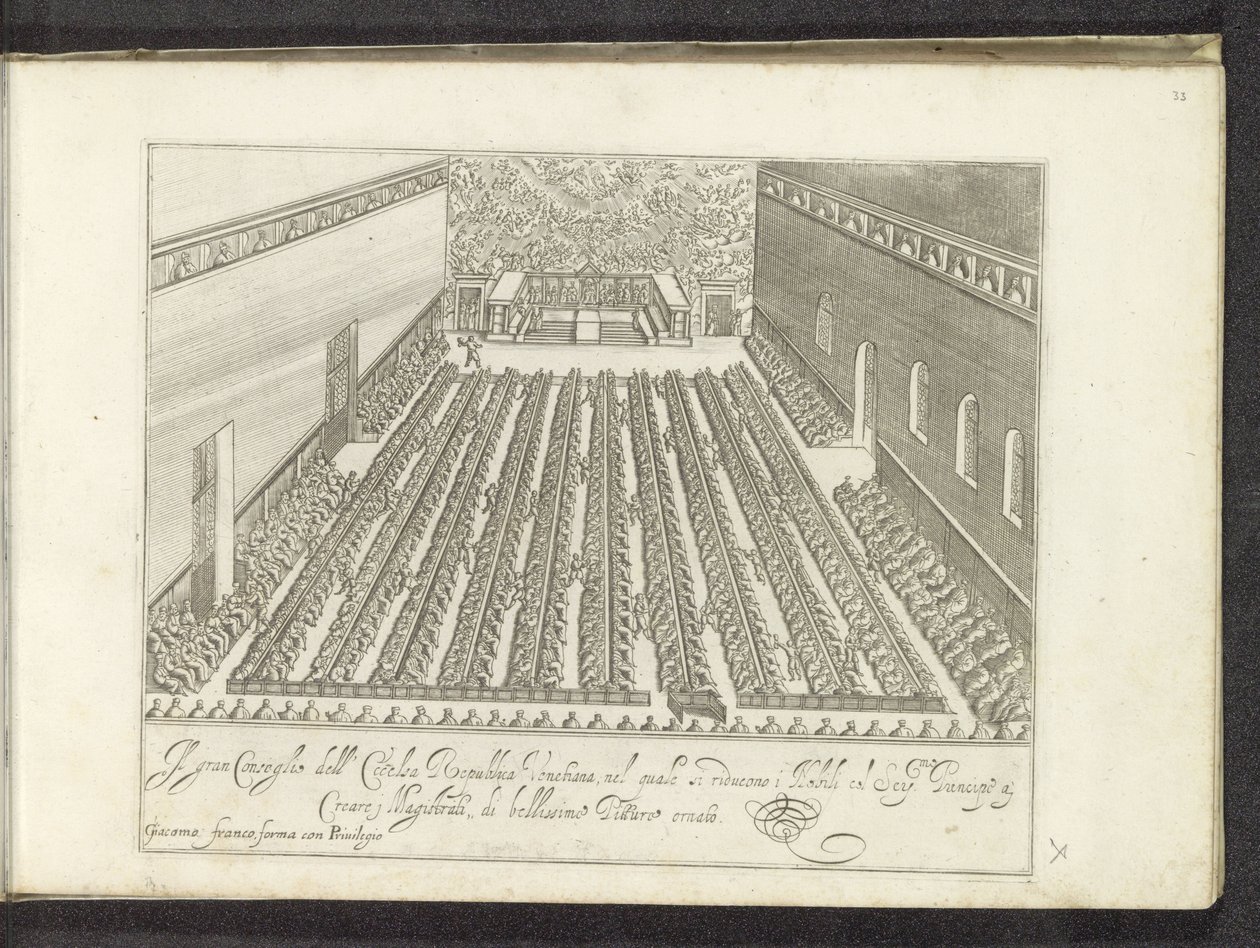 Vergadering en la Sala del Maggior Consiglio Scènes uit het Venetiaanse leven (título de la serie) Habiti d