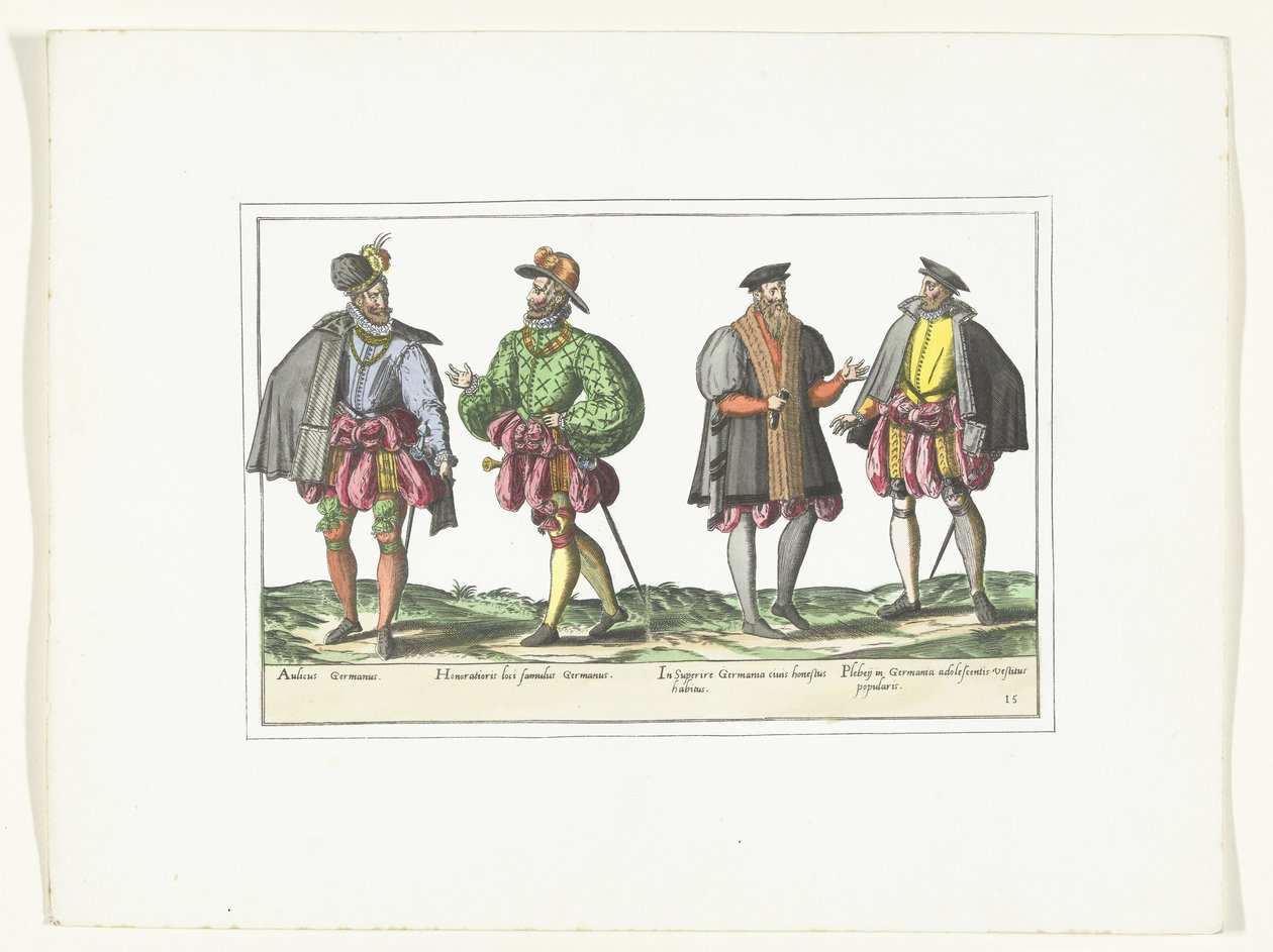 Cuatro hombres vestidos a la moda alemana, hacia 1580 Vestuario Allemands (título sobre objeto) de Anonymous