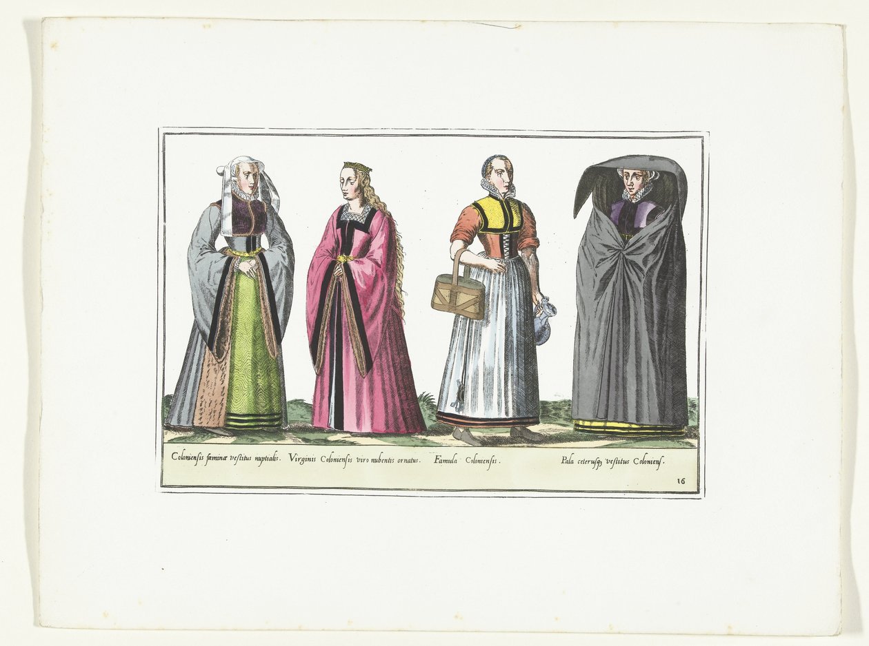 Cuatro mujeres vestidas a la moda alemana, hacia 1580 Vestuario Allemands (título sobre objeto) de Anonymous