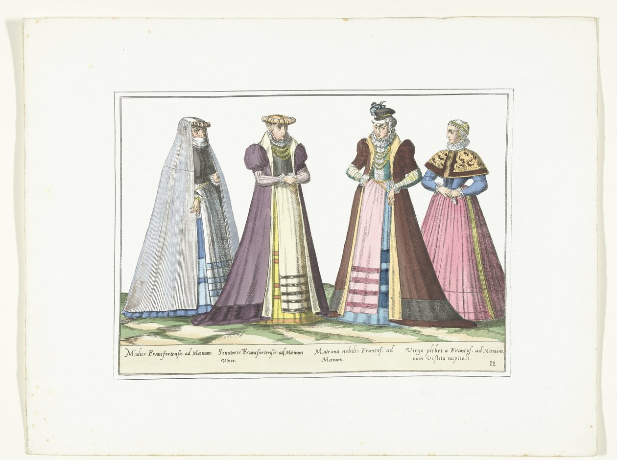 Cuatro mujeres vestidas a la moda alemana en Frankfurt, hacia 1580 Vestuario Allemands (título sobre objeto) de Anonymous