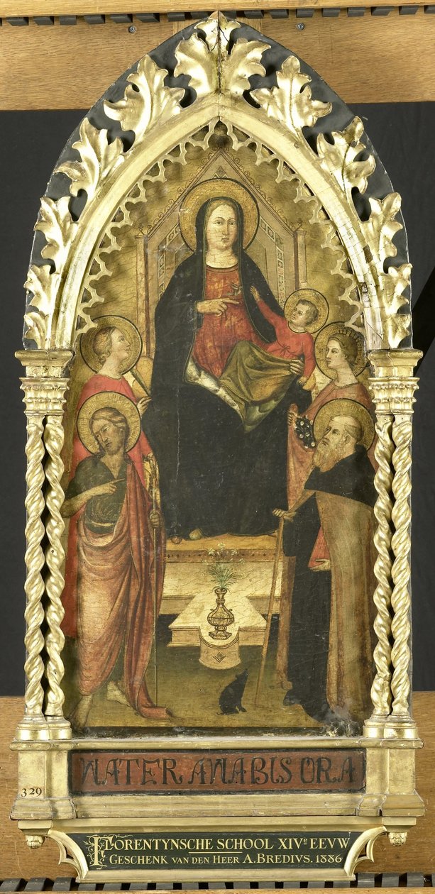 La Virgen y el Niño entronizados con cuatro santos, los santos Juan Bautista, Antonio Abad, Isabel de Hungría, una santa femenina de Anonymous