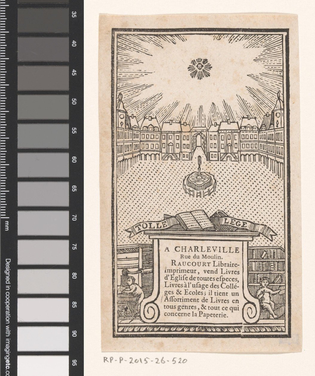 Tarjeta de visita de Jean-Baptiste-François Raucourt, librero e impresor en Charleville de Anonymous