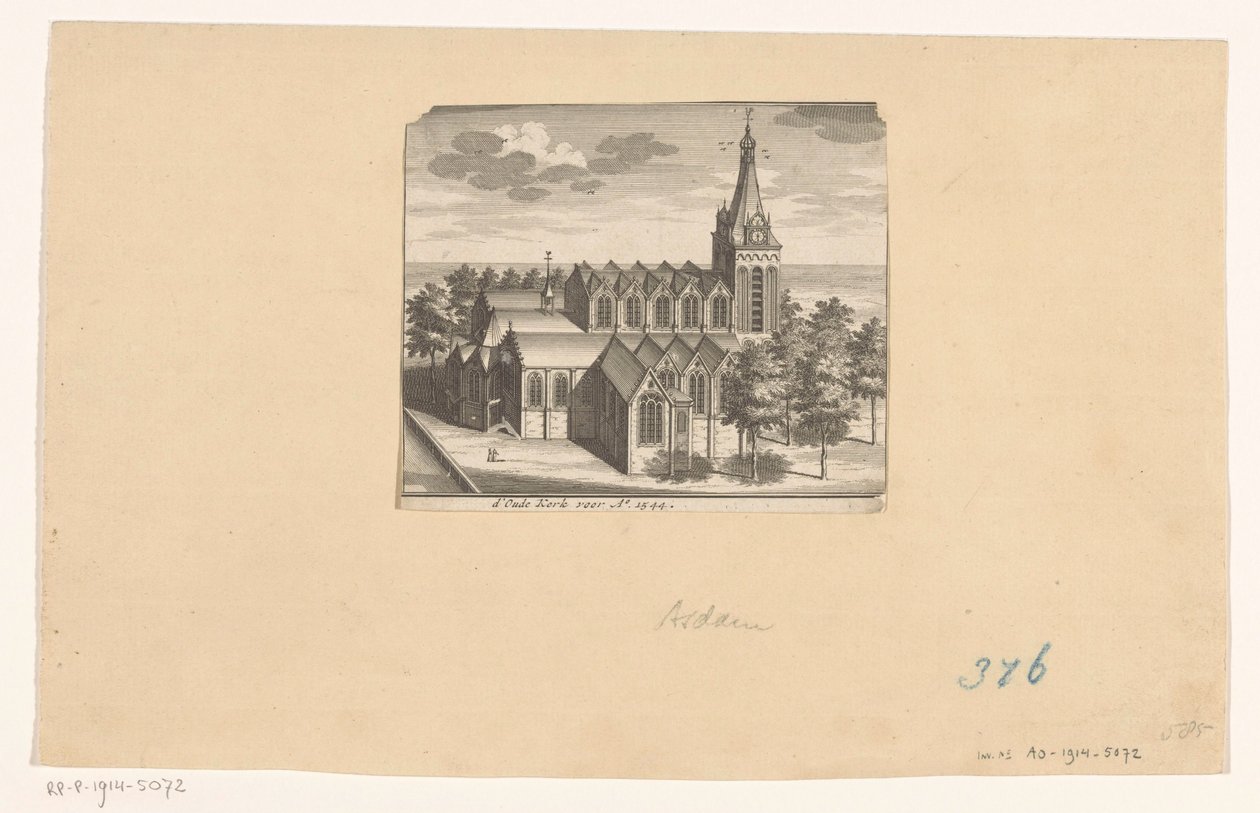 Vista de pájaro de la Oude Kerk de Ámsterdam, antes de 1544
d