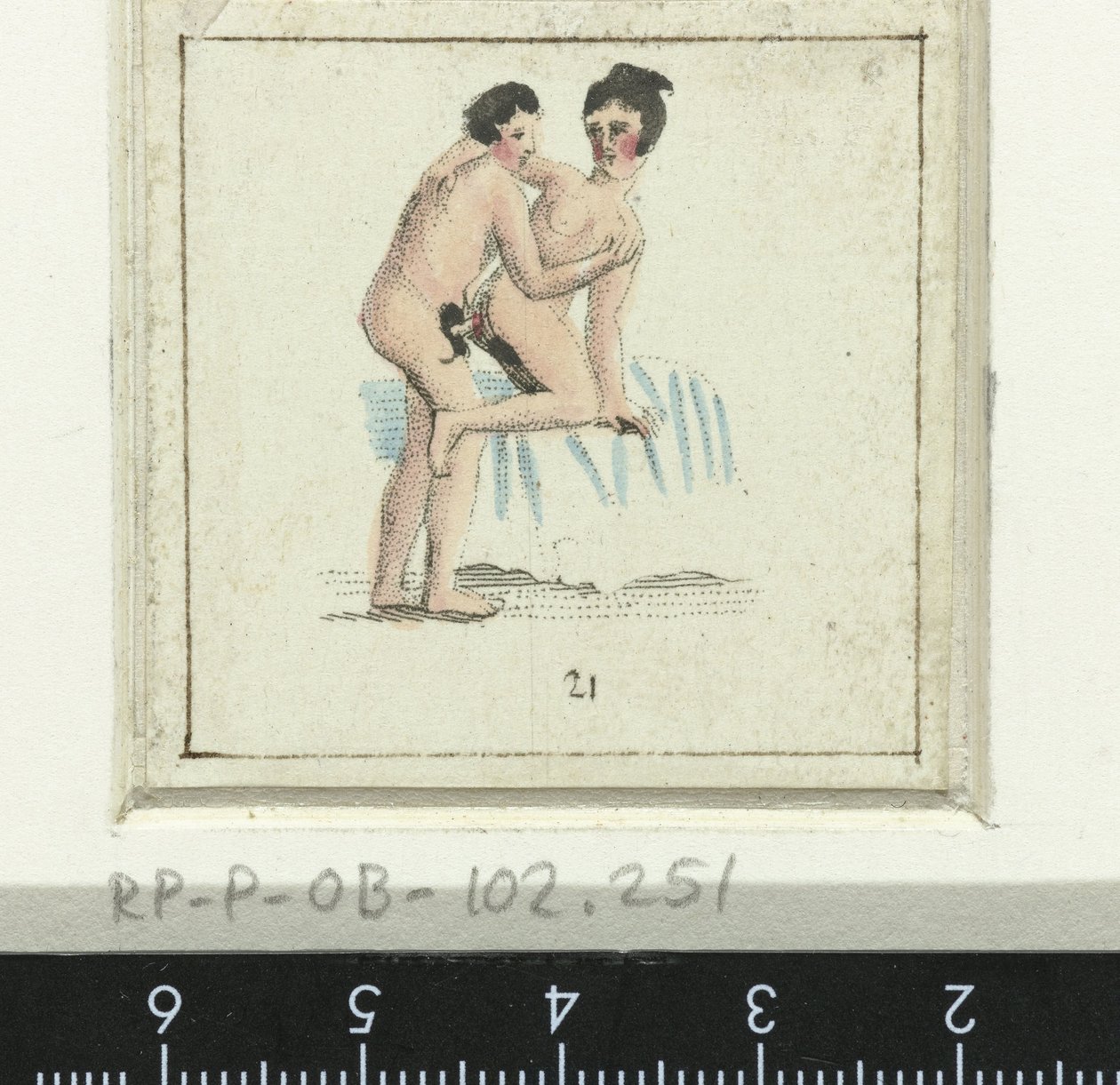 Pareja haciendo el amor, la mujer está de espaldas al hombre. Ocho escenas eróticas (título de la serie) de Anonymous