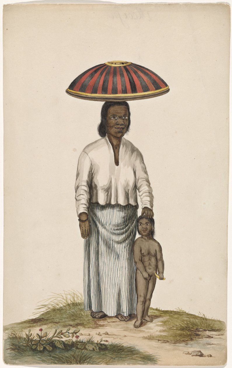 Mujer con niño y tapa de comida de Anonymous