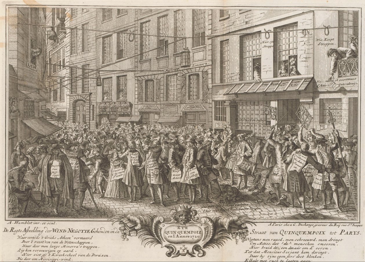 Comercio de viento en la Rue Quinquempoix, 1720 De Regte Image of the Wind Negotie Celebrada en el Estrecho de Quinquempoix a Parys (título sobre el objeto) La gran escena de la locura (título de la serie) de Anonymous