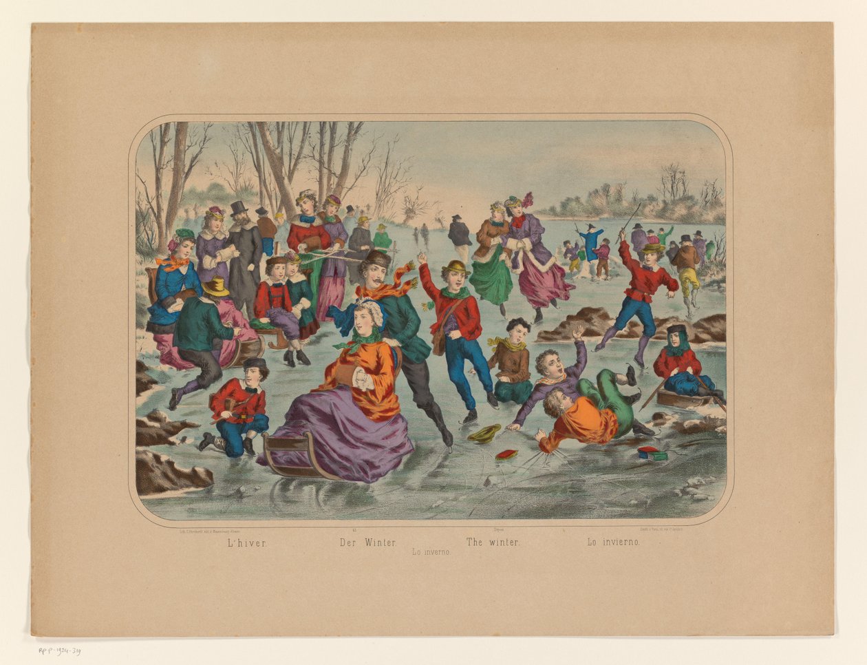 Paisaje de invierno con patinadores. L